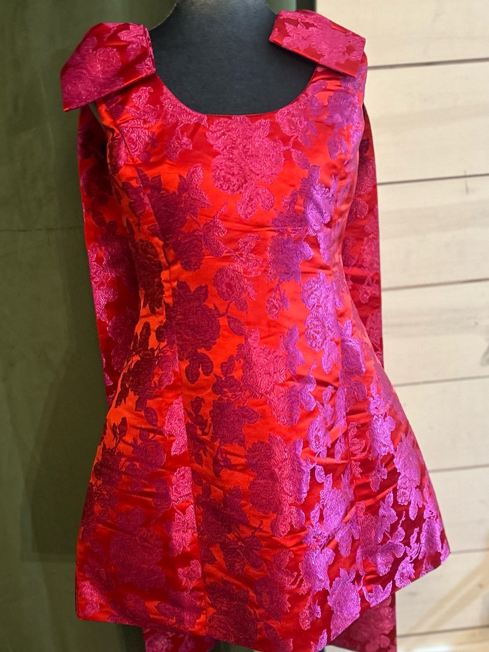 Sugarlips Red and Purple Floral Jacquard Mini Dress